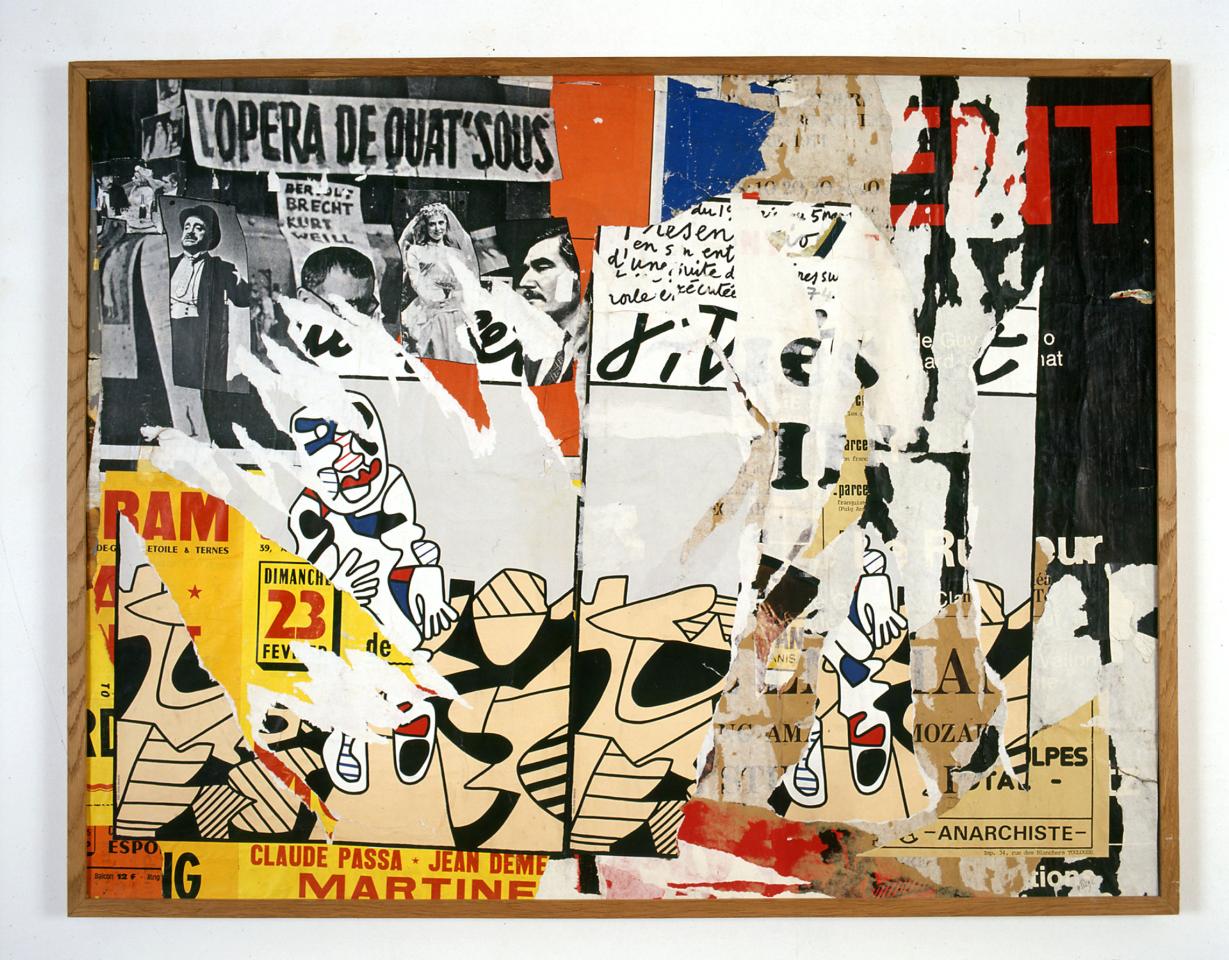 Rue du Grenier Saint-Lazare, 1975
Affiches lacérées marouflées sur toile, 85 x 116 cm
Collection FRAC Bretagne
Photo : Frac Bretagne